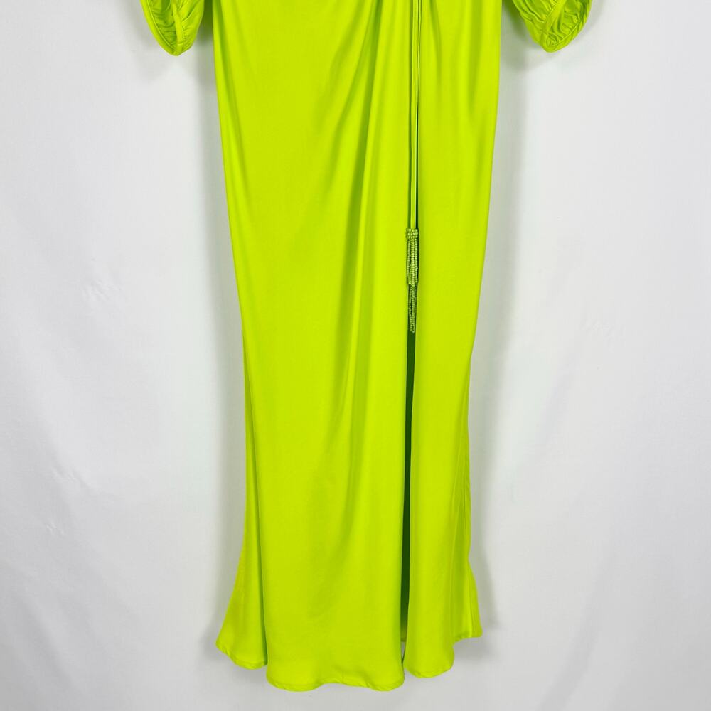 Farm Rio Womens Satin Circle Cut Out Viscose Midi Dress Size Large Lime - Picture 6 of 16